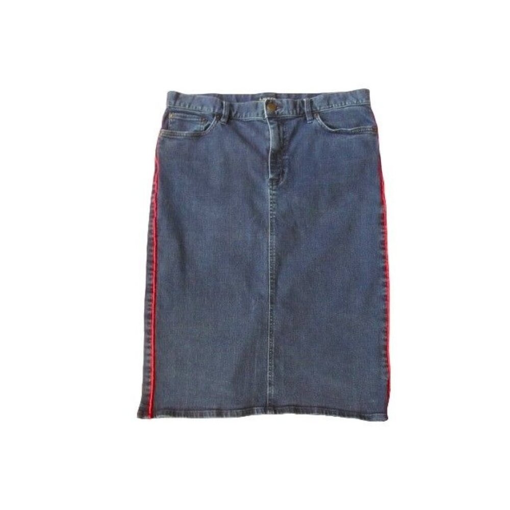Lauren Ralph Lauren Blue Denim Pencil Skirt with Red Strip on Sides Size 12